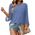 thumbnail image 5 of Qwertyu Womens Top 3/4 Sleeve T-shirts for Women Casual Crew Neck Three Quarter Length Sleeve Solid Fashion Loose Pullover Blue 2XL, 5 of 7