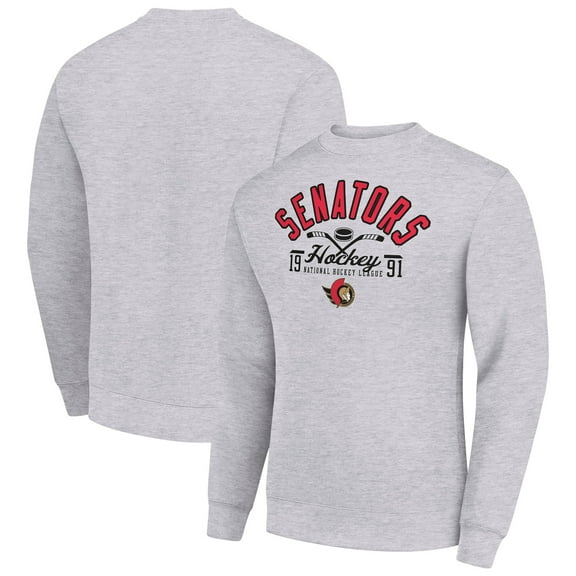 Men's Starter Heather Gray Ottawa Senators Stick And Puck Logo Fleece Pullover Sweatshirt
