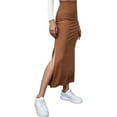 thumbnail image 4 of Slit Long Skirt, Bodycon Long Skirt Solid Color Elastic Easy Matching  For Vacation Green,Red,Brownness,Brown,Black, 4 of 6