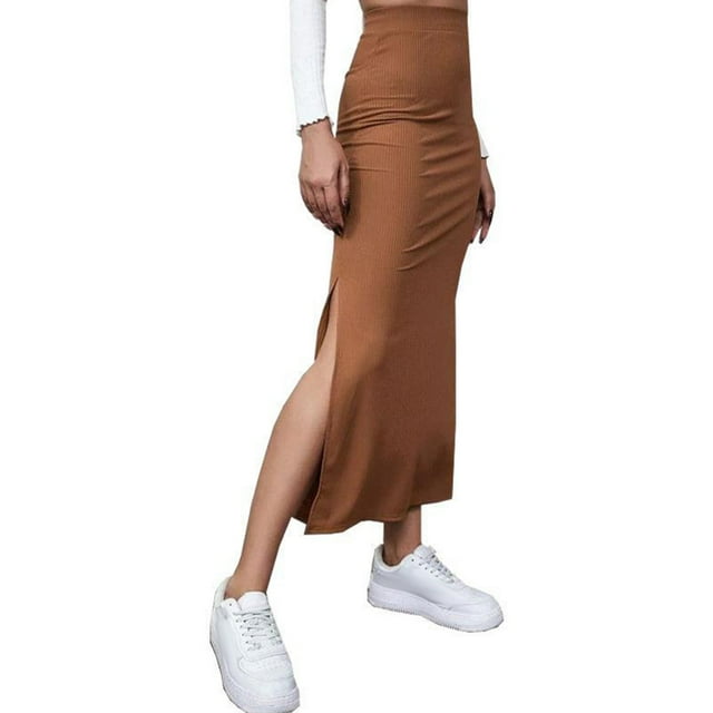 Falda con abertura, falda larga con abertura, falda larga elástica con abertura, cintura alta, falda larga con abertura para mujer, diseñada a medida