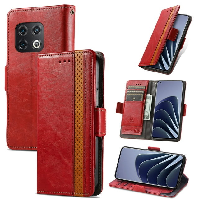 Étui pour OnePlus 10 PRO 5G, Couverture Portefeuille en Cuir, Étui Folio, Design à Rabat, Fermeture Magnétique - Rouge