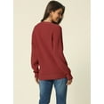 thumbnail image 4 of Women's V Neck Button Up Long Sleeve Ribbed Knit Loose Chunky Warm Pullover Sweater Top L Wine Red, 4 of 6