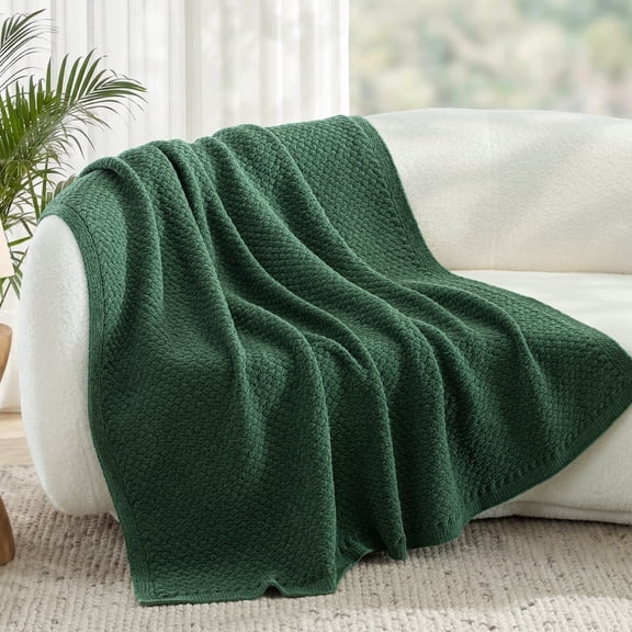 Whale Flotilla Knit Chenille Throw Blanket for Couch, Sofa, Bed, Soft Fuzzy Warm and Chunky, 50"x60", Deep Green