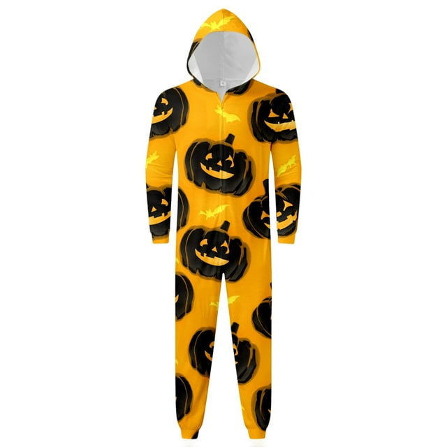 GPOECD Halloween Family Matching Hooded Printed Pajamas Set Cozy Loungewear For Home And Holiday Activities Yellow,S
