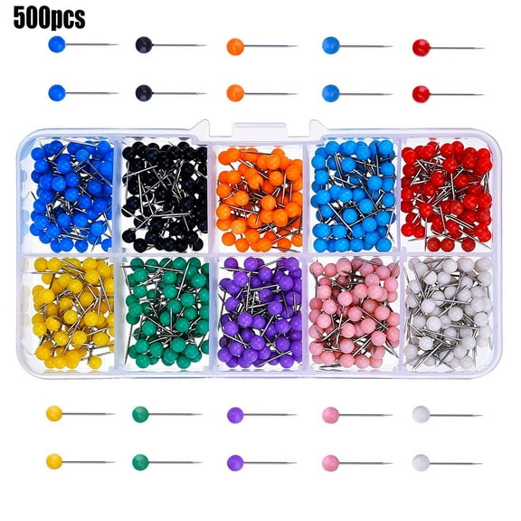 SagaSave 500 Pack Map Push Pins Round Head for DIY Crafts Corkboard Paperboard Notice Boards Reusable 10 Colors