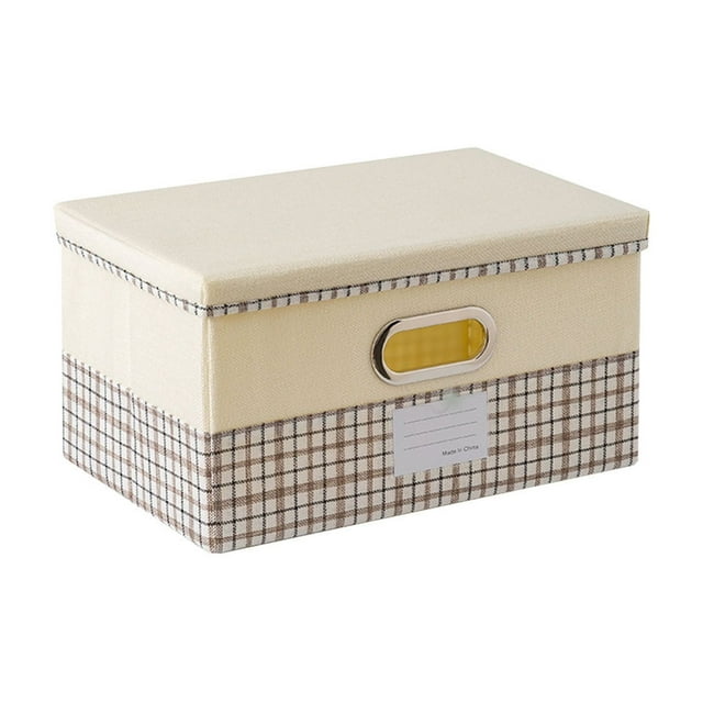 M Beige Cotton Linen Storage Box, 38X25×21Cm Sizes, Foldable Fabric Organizer For Home Closet & Shelves