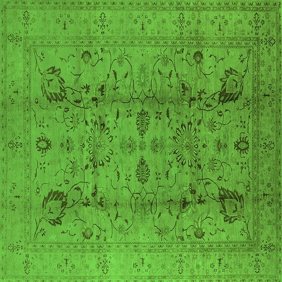 Ahgly Company Indoor Square Oriental Green Traditional Area Rugs, 6' Square