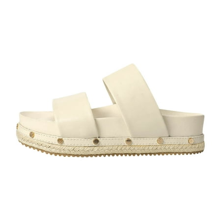 

Platform Sandals Women Solid Color Hollow Elastic Strap With Buckle Three Layer Bottom Sandal White 37