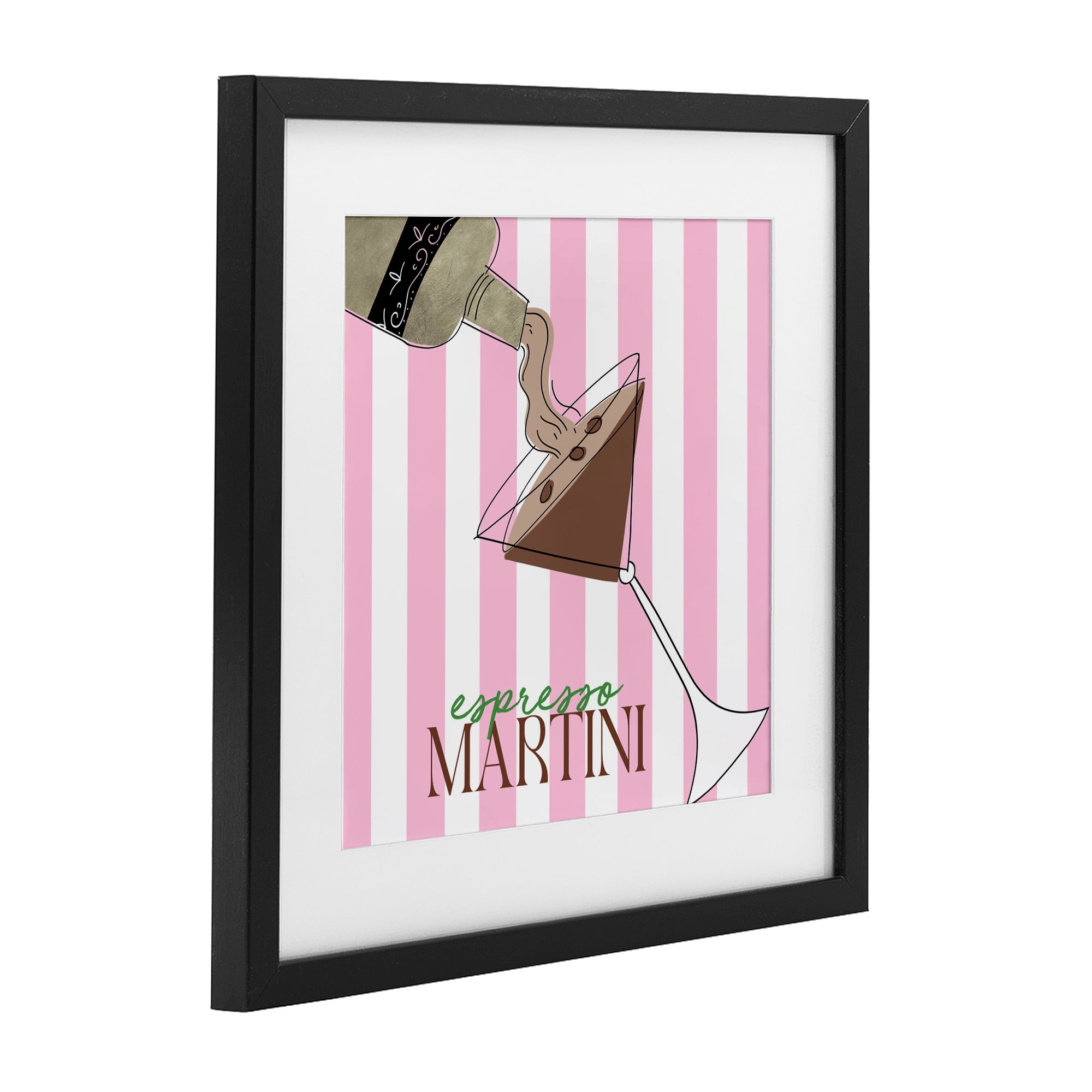 Stupell Industries Espresso Martini Pink Stripes Black Framed Print Under Glass, design by Deidre Mosher