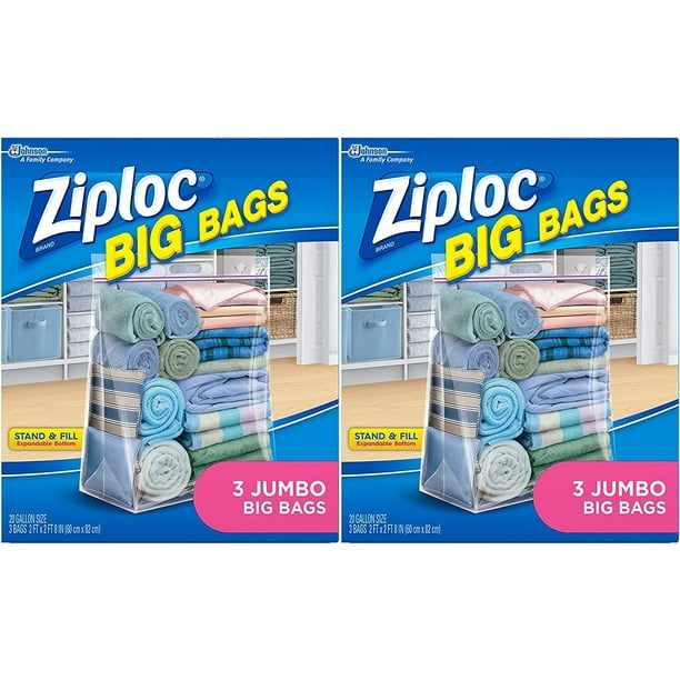 Ziploc Storage Bags, Double Zipper Seal & Expandable Bottom, Jumbo, 3