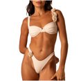 thumbnail image 2 of Wyongtao Women's Bandeau Bikini Strapless Tie Back High Cut Two Piece Swimsuit Bathing Suits,White S, 2 of 3