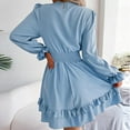 thumbnail image 5 of IROINNID Semi Formal Dress for Women Long Sleeve Wrap Dress V-Neck Solid Dresses Summer Pullover Bandage Dress,Light Blue, 5 of 8