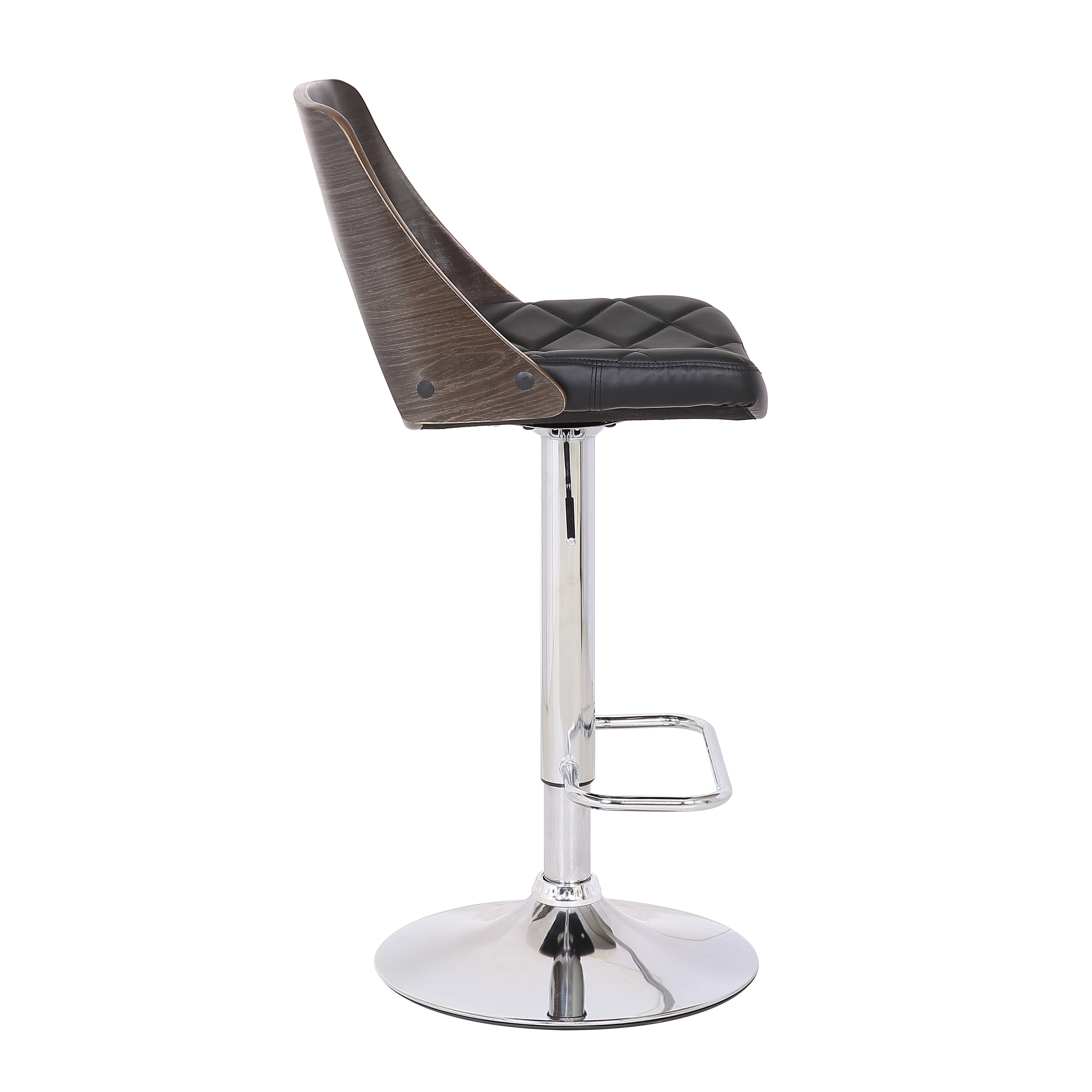 Bentwood Contemporary Modern Stylish Wood Back Adjustable Swivel Bar Stool with Diamond Quilted Finish Curved Seat and Back, Weathered Oak