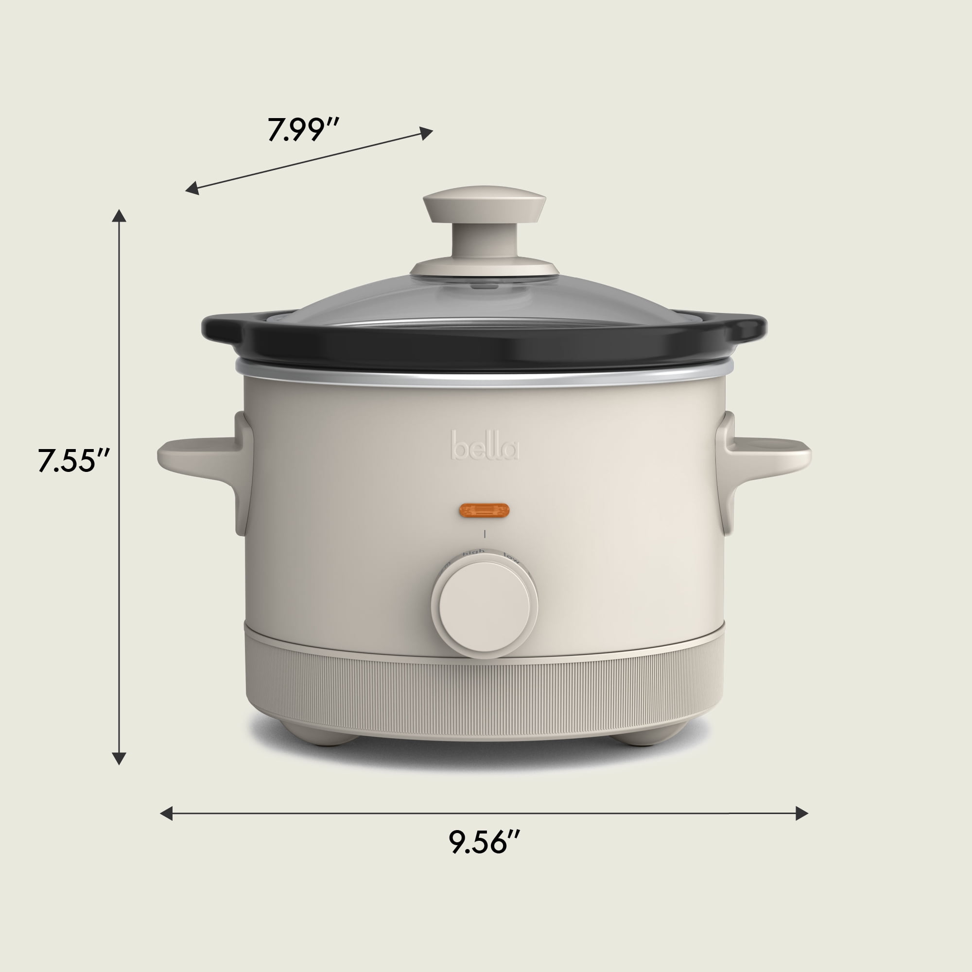 bella 1.5 Qt Manual Slow Cooker with 3 Heat Settings, Ceramic Nonstick Coating, Dishwasher Safe Pot & Tempered Glass Lid, Oatmilk
