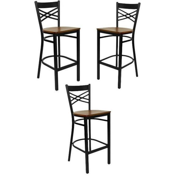 Home Square 29" Black Back Bar Stool in Cherry - Set of 3