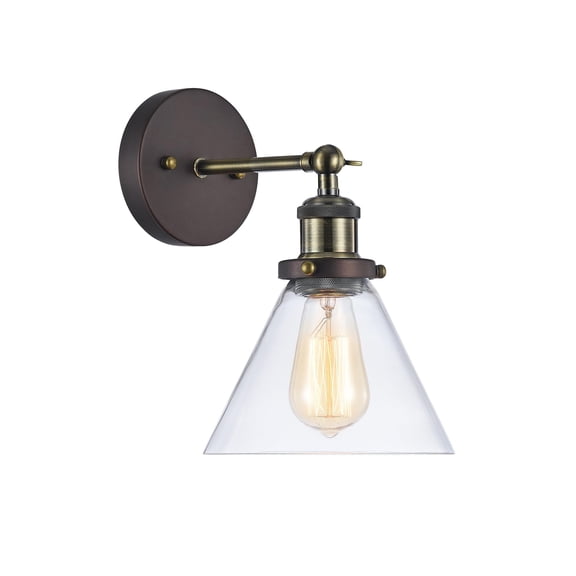 100 Watt Metal and Glass Wall Sconce, Black and Clear