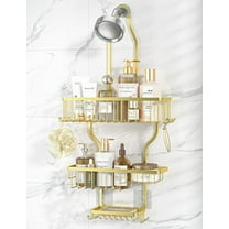 Shower Caddy Hanging - Never Rust Shower Organizer - Aluminum over The shower head caddy with 10 Hooks for Razor/Sponge - Shower Rack with Soap Basket - Silver