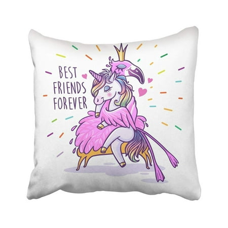 BPBOP Animal Unicorn With Flamingo Best Friends Forever Cartoon Cute Drawing Girl Graphic Hand Pillowcase Throw Pillow Cover 18x18 (Best Friend Drawings Cute)