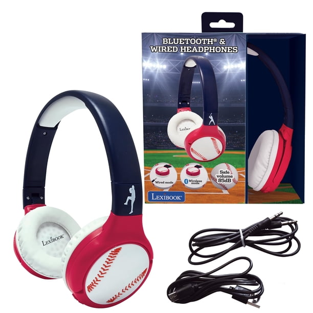 LEXiBOOK Auriculares Infantiles 2 en 1 Bluetooth y con Cable, Diseño de Béisbol