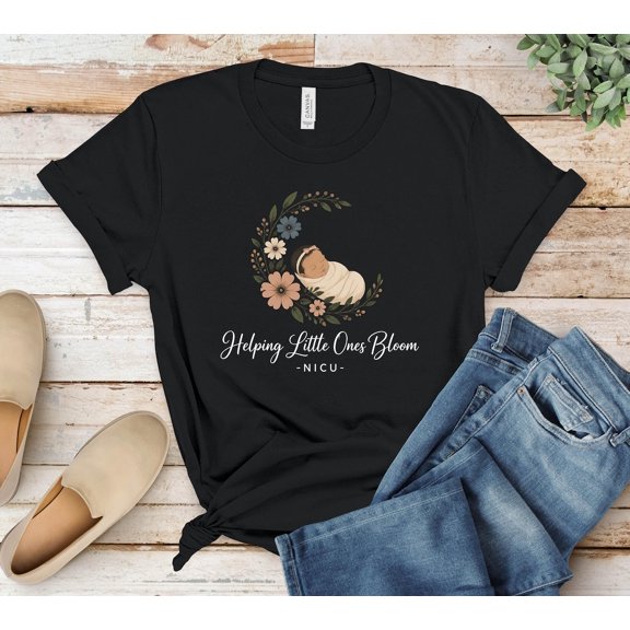 Floral Nurse Moon Mom Graphic T-Shirt Size S-5XL
