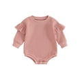 thumbnail image 1 of EYIIYE Infant Baby Girl Long Sleeve Romper Newborn Ruffle Round Neck Jumpsuit Solid Color Textured Bodysuit Loose Casual Daily Clothes, 1 of 9