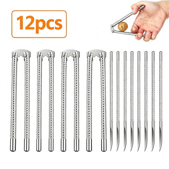 Hakimiyad 12-Piece Nut Cracker & Seafood Tool Set, 4 Stainless Steel Crackers & 8 Picks for Crab, Lobster, Walnut, Pecan, Almond - Easy Grip, Dishwasher Safe, Portable for Restaurant, Picnic
