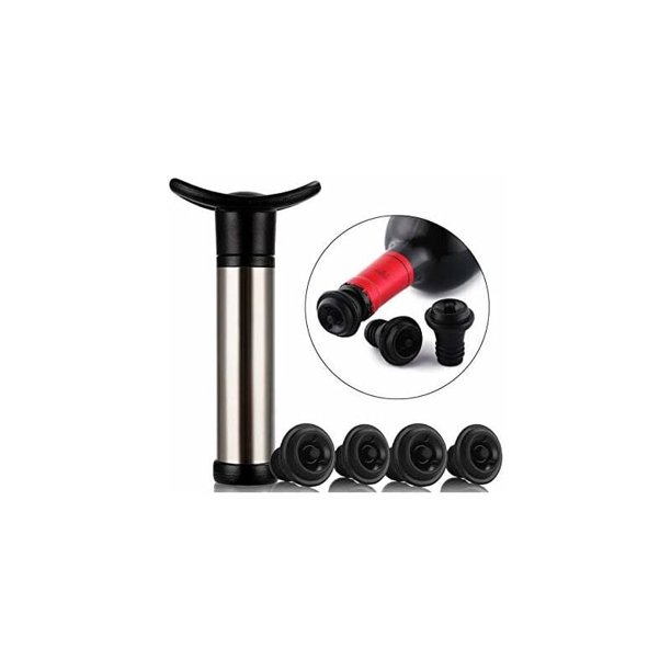 Bomba de vacío de acero inoxidable para vino Se utiliza para la conservación del vino, la bomba de vino se utiliza para eliminar el aire y la conservación del vino al vacío, con 4 tapones