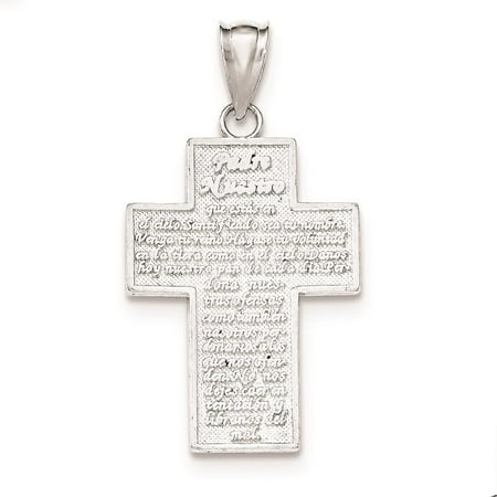 925 Sterling Silver Polished Padre Nuestro Engraved Cross Charm Pendant