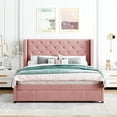 thumbnail image 2 of Pink Upholstered Queen Size Storage Bed With Wingback Headboard And Ample Drawer On Platform Velvet Upholstery - Strong Contemporary, 2 of 7