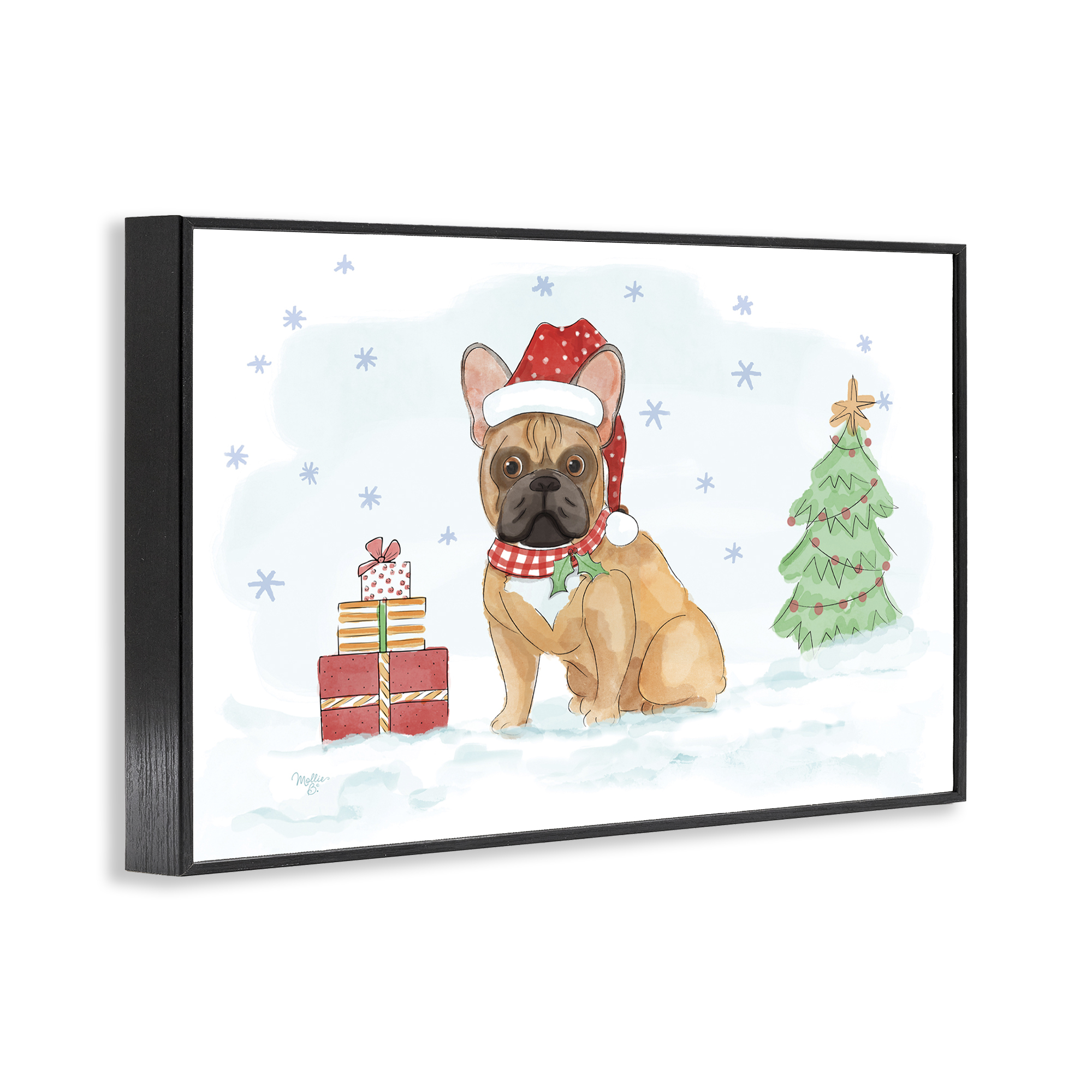 Stupell Industries Holiday Dog in Snow Holiday Painting Black Framed Art Prints Wall Art, 30 x 20