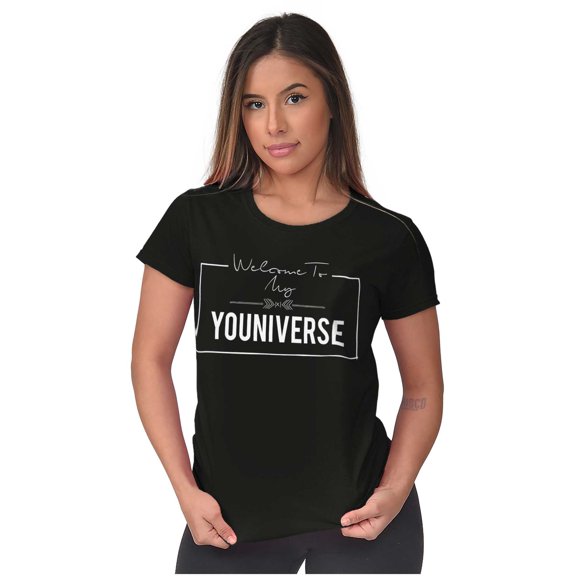 Welcome My Youniverse Romantic Pun Womens Fitted Plus Size Graphic Tee Brisco Brands 2X
