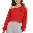 thumbnail image 3 of Dzrciro Kids Girls off the Shoulder Sweatshirt, Long Sleeve Cute Printed Asymmetrical Crop Tops, Lightweight Fashion Pullover Sweatshirts 5-15 Years, 3 of 9
