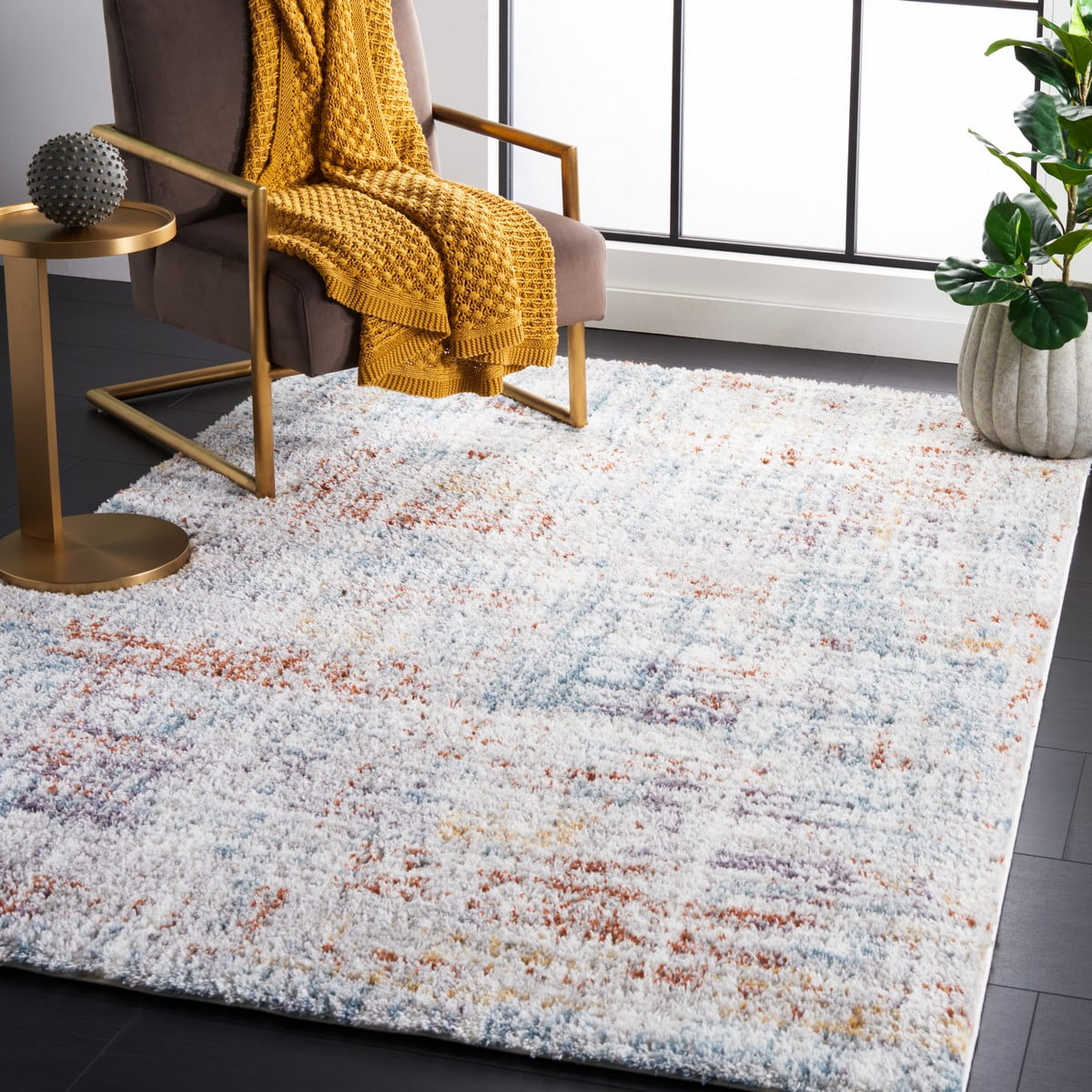 SAFAVIEH Berber Arvel Abstract Shag Area Rug, 8' x 10', Blue Rust