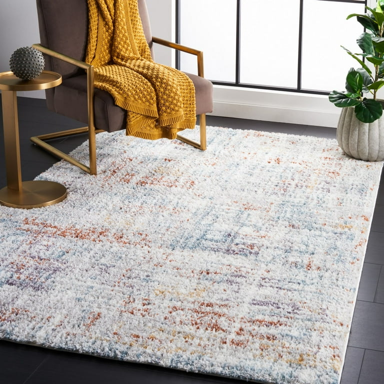SAFAVIEH Berber Arvel Abstract Shag Area Rug, 8' x 10', Blue Rust