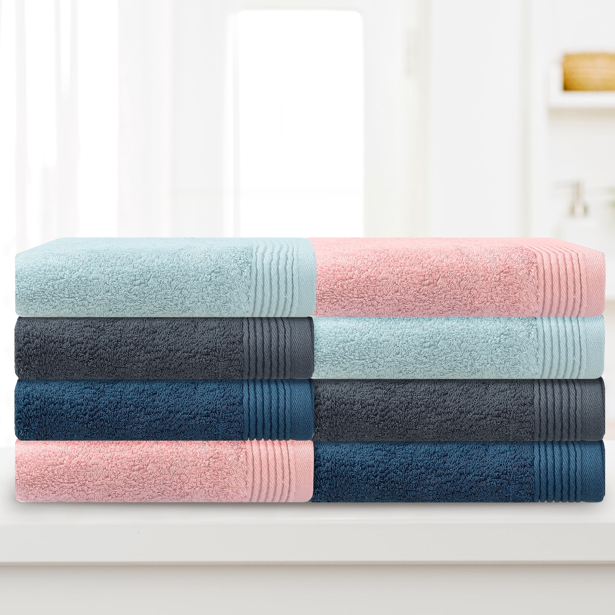 Unique Bargains Cotton Striped 2 Pc Hand Towel Highly Absorbent Dark Grey