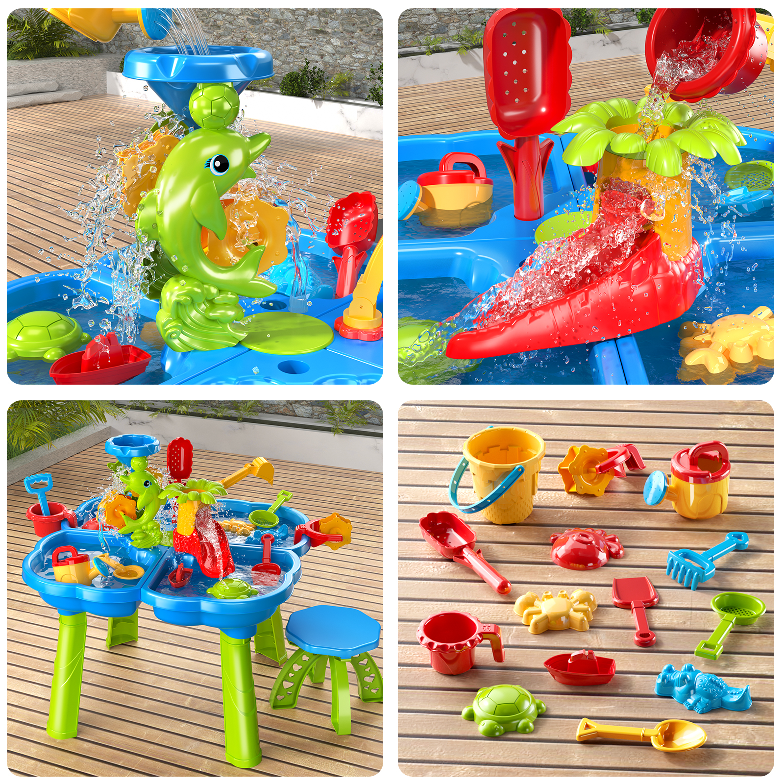 Smart Chef 4-in-1 Kids Sand Water Table for Toddlers 3-5, 32PCS Sandbox Table Kids Activity Sensory Play Table Summer Outdoor Toys for Toddler Boys Girls