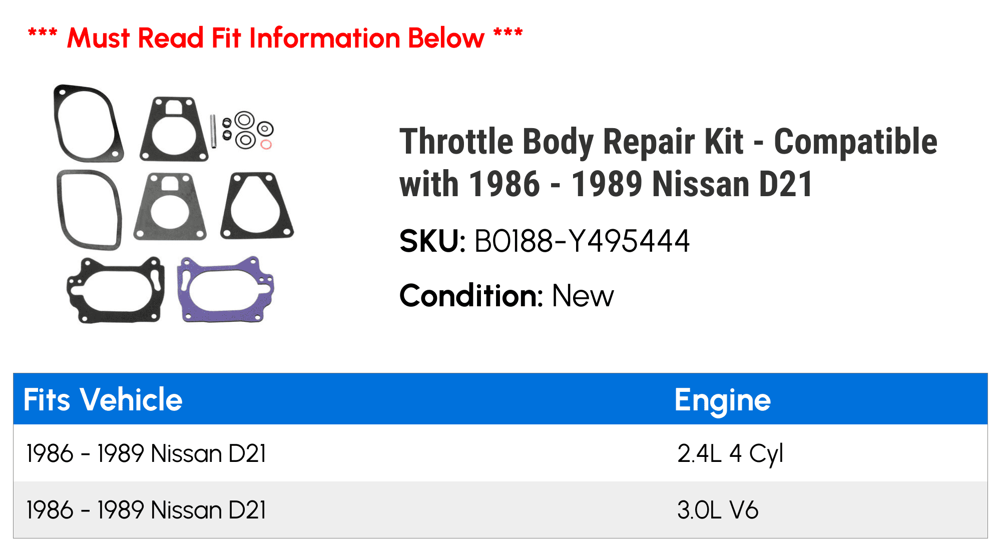 Throttle Body Repair Kit - Compatible with 1986 - 1989 Nissan D21 1987 1988