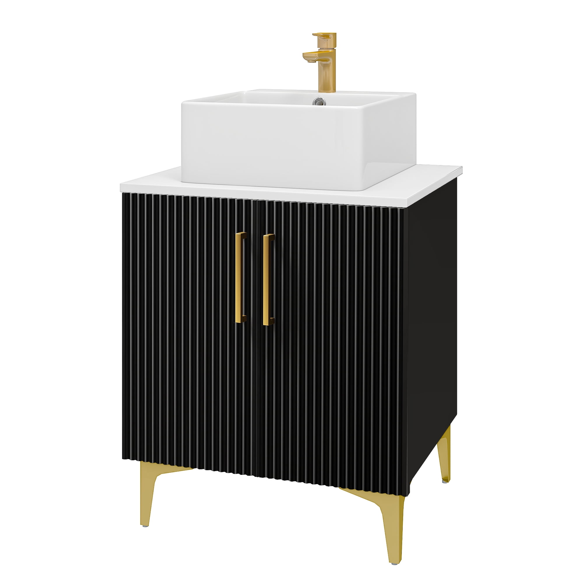 Uforic 24" Bathroom Vanity with Sink Top, Freestanding Bathroom Storage Cabinet with Door, Black