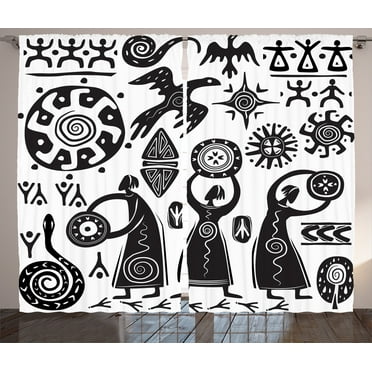 Ambesonne Tribal Curtains 2 Panel Set, Prehistoric Cave, 108" x 84", Black White