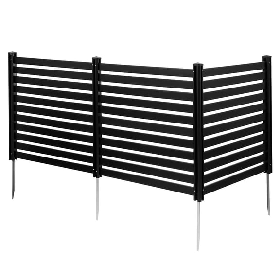 3 Panels Outdoor Privacy Screen, 50 x 48 in Air Conditioner Fence with 27.6 in Ground Stakes, Pool Equipment Enclosure, Vinyl Privacy Fence, Ideal for Trash Can and A/C Units, Black