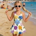 thumbnail image 3 of COEQINE Soft Stretchy Girls Bathing Suit, One Piece Bathing Suit with Skirt and Built-in Brief, U Neckline and V-Back Straps, for Active Girls 5-6 Year Olds, Colorful Artistic Floral, 3 of 8