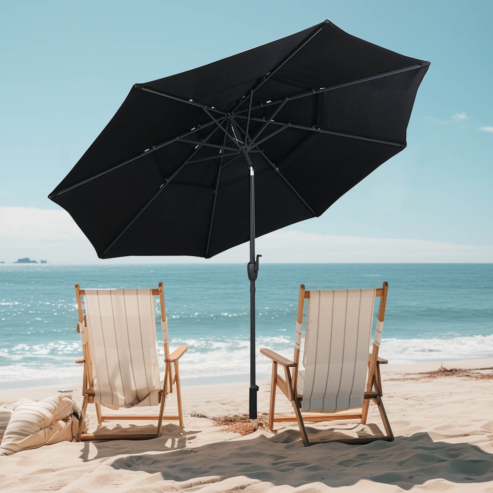 Costway 10 ft 3-tier Vented Patio Umbrella Large Market Table Umbrella Outdoor Sun Shade Black