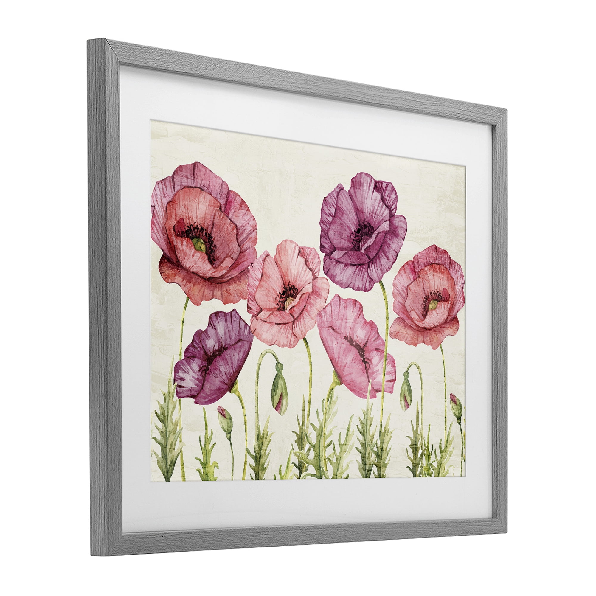 Stupell Industries Poppy Days Vintage Blooms Gray Framed Print Under Glass, design by Kim Allen