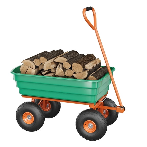 Heavy Duty Garden Dump Cart – 600 lbs Load Capacity Poly Wagon – 4 Cu.Ft, 180° Rotating Handle, 10" No-Flat Tires – Outdoor Wheelbarrow for Yard, Lawn, Landscaping – 600 lbs Load Capacity |