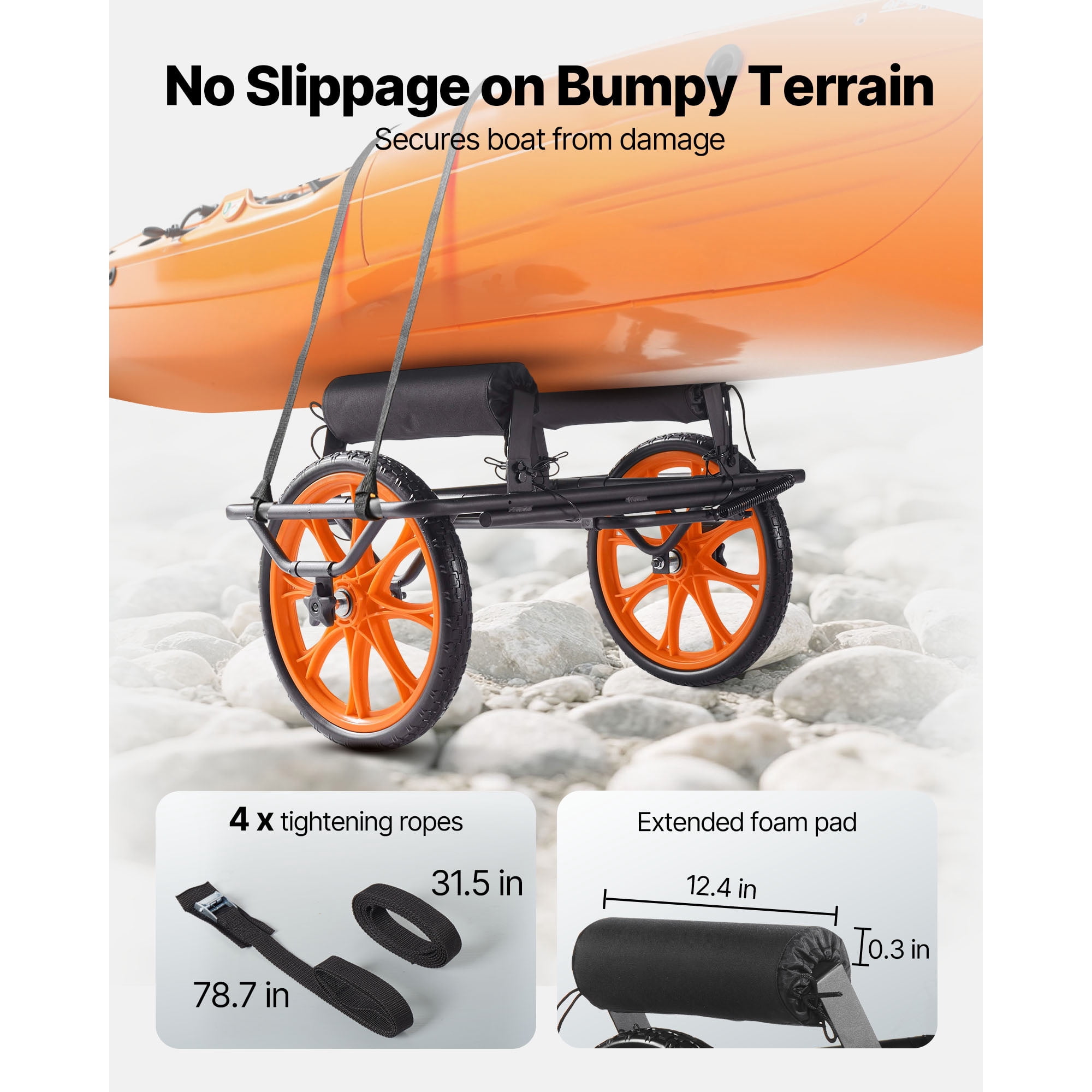 KFFKFF Kayak Cart with 330 lbs Capacity, Canoe Dolly Featuring 15-inch Solid Rubber Tires & Kickstand, Quick Assembly and Disassembly, Ideal for Kayaks, Canoes, and Paddleboards