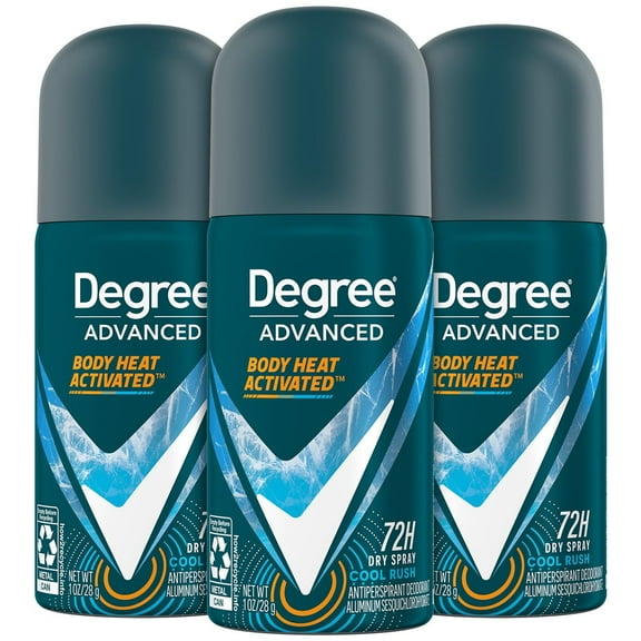 Degree Men’s Travel Deodorant Antiperspirant 3-Pack – 72H Advanced Protection Dry Spray, Cool Rush Scent, 1 Oz Ea