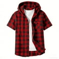 thumbnail image 5 of AJTQTH Fashion Boys Plaid Button Down Flannel Hoodie Shirts Lightweight Casual Summer Short Sleeve Hooded Outwear Jacket with Pockets Red 4-5 Years, 5 of 5