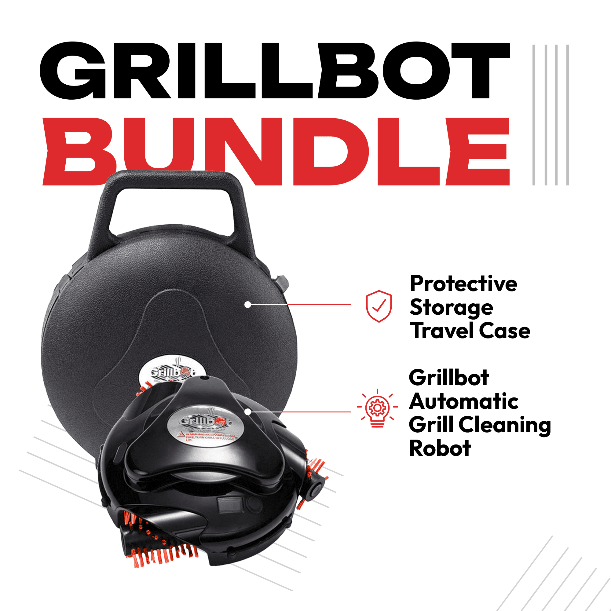 Grillbot Automatic Grill Cleaning Robot with 3 Powerful Nylon Grill Brushes & Carry Case (Black)