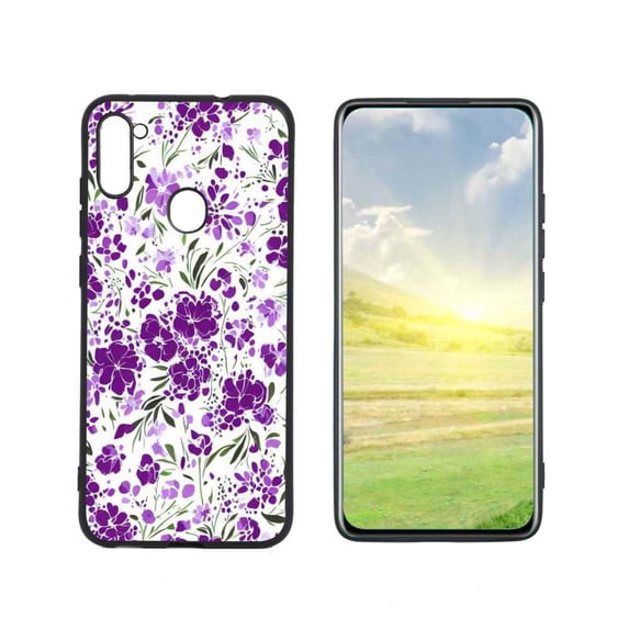 Compatible with Samsung Galaxy A11 Phone Case, Purple-Floral-9 Case Men Women, Flexible Silicone Shockproof Case for Samsung Galaxy A11