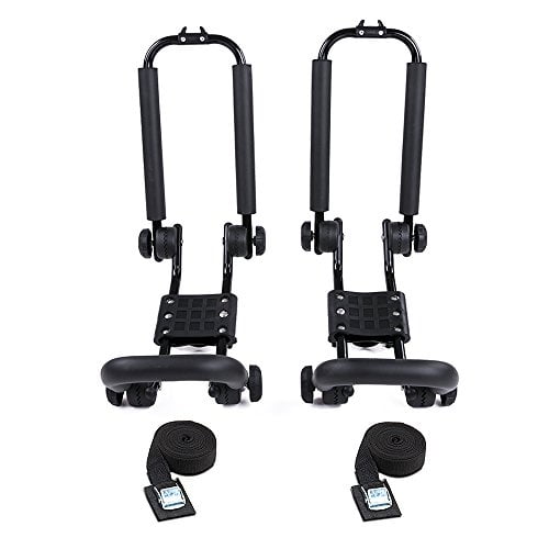 AA-Racks Double Folding J-Bar Rack for Kayak Carrier Canoe Boat Paddle Board Surfboard Roof Top Mount on Car SUV Truck Crossbar with Ratchet Lashing Straps